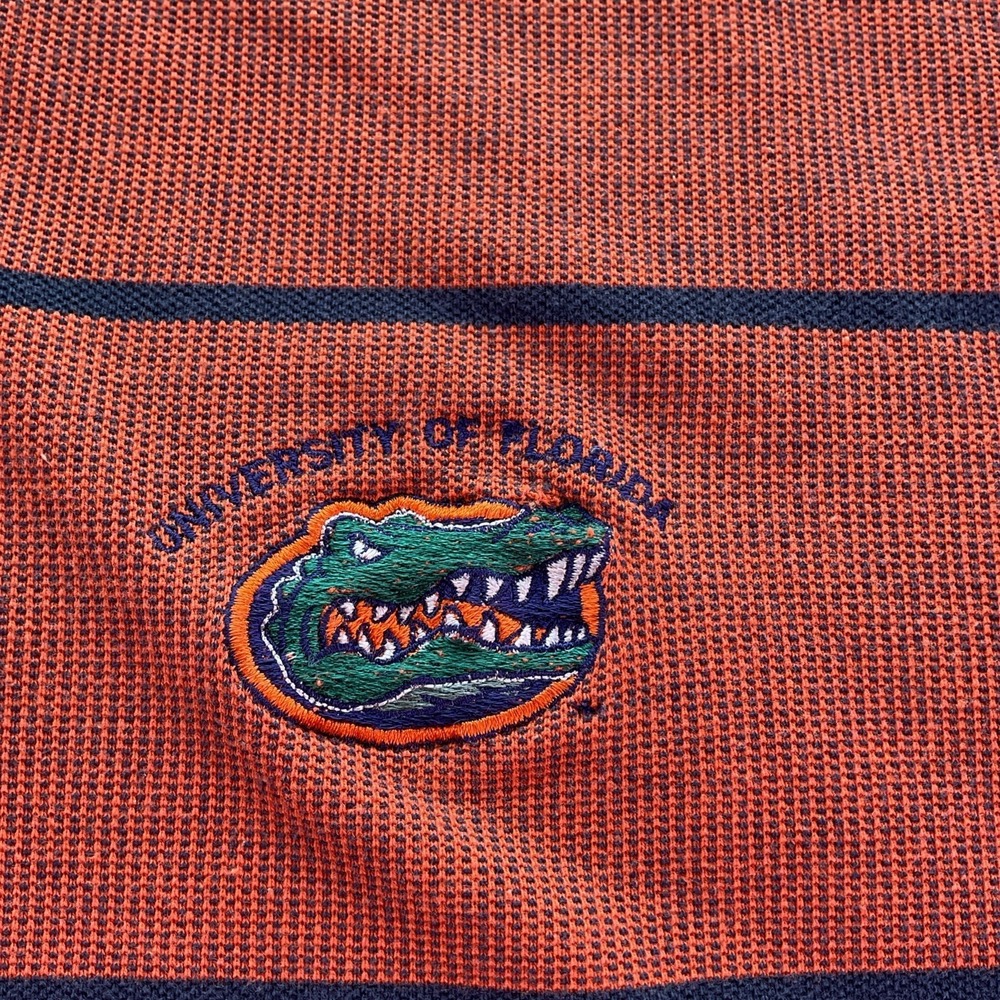 Antigua Sport University of Florida Gators Polo Shirt Mens M Orange Blue Stripe